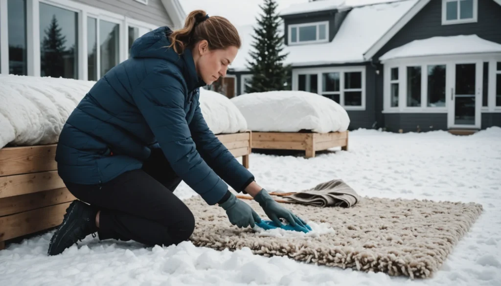 Nettoyer son tapis en laine dans la neige pour une maison rafraîchie