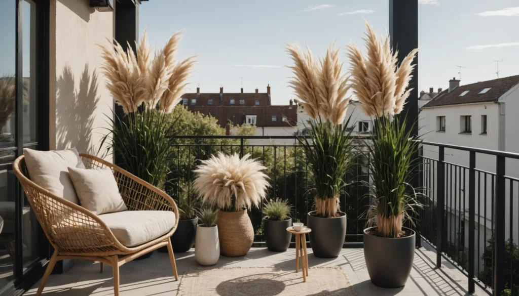 Pampas en pot: le secret végétal pour un balcon chic et intime